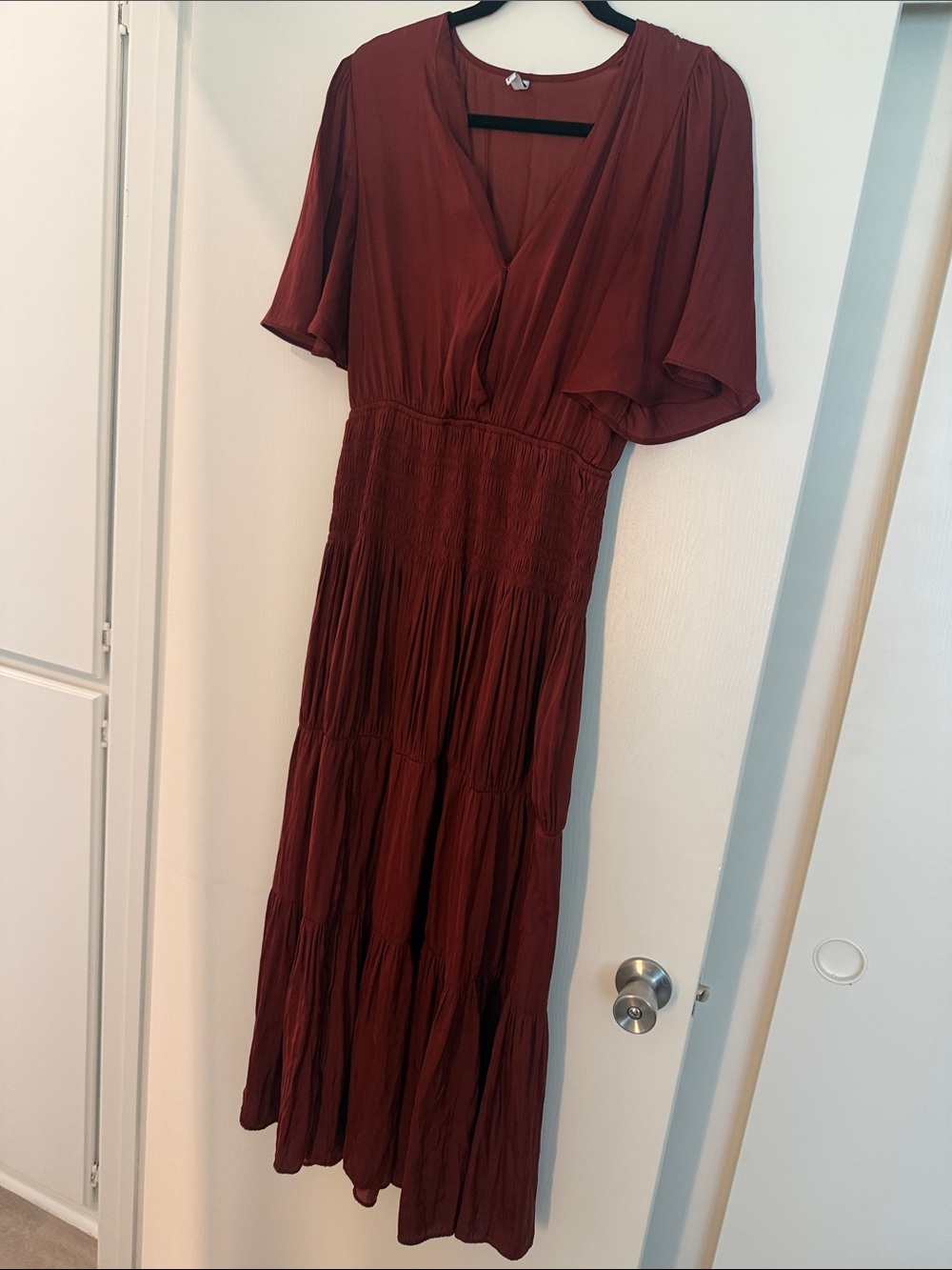 Perfect Photoshoot Burgundy V-Neck Tiered Maxi Dress